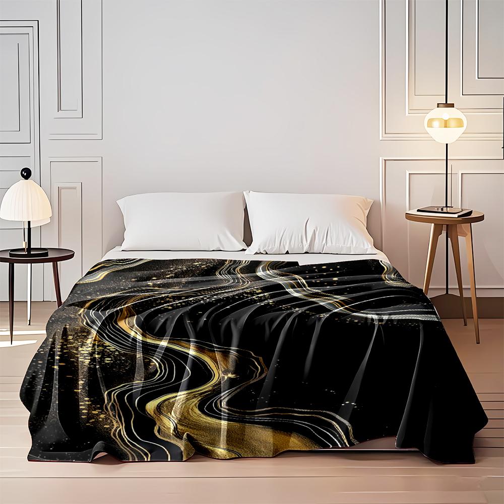 Golden Abstract Wave Pattern Blanket Flannel Blanket for Bedroom, Living Room, Sofa, and Nap Sofas.
