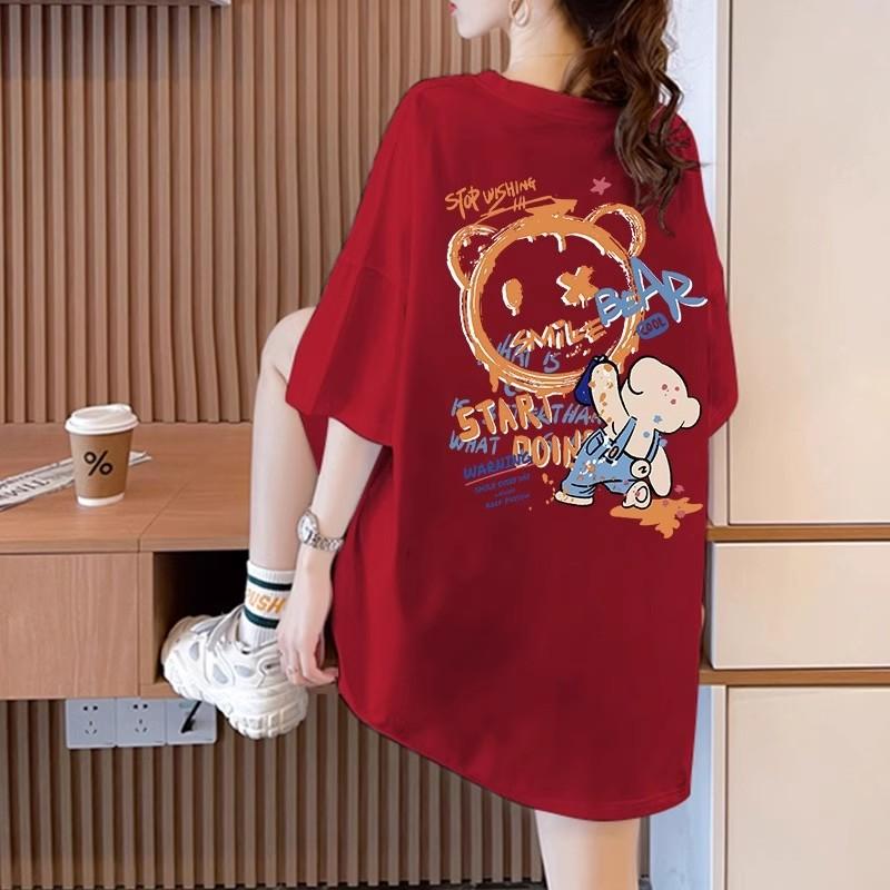 

Футболки из чистого хлопка для женщин 2025 года, летние забавные мультяшные принты в стиле хип-хоп, повседневные футболки в стиле Харадзюку, свободные, с коротким рукавом, черные, y2k Топы 3XL красный