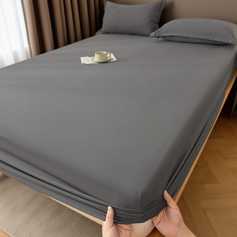 Cross-border Solid Color Skin-Friendly Brushed Fitted Sheet & Dustproof Mattress Cover with Pillowcase