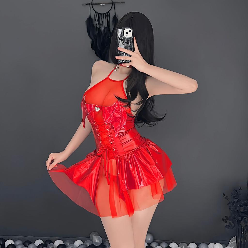 Sex underwear sexy patent leather little devil uniform set bundled Japanese two-dimensional witch cosplay set