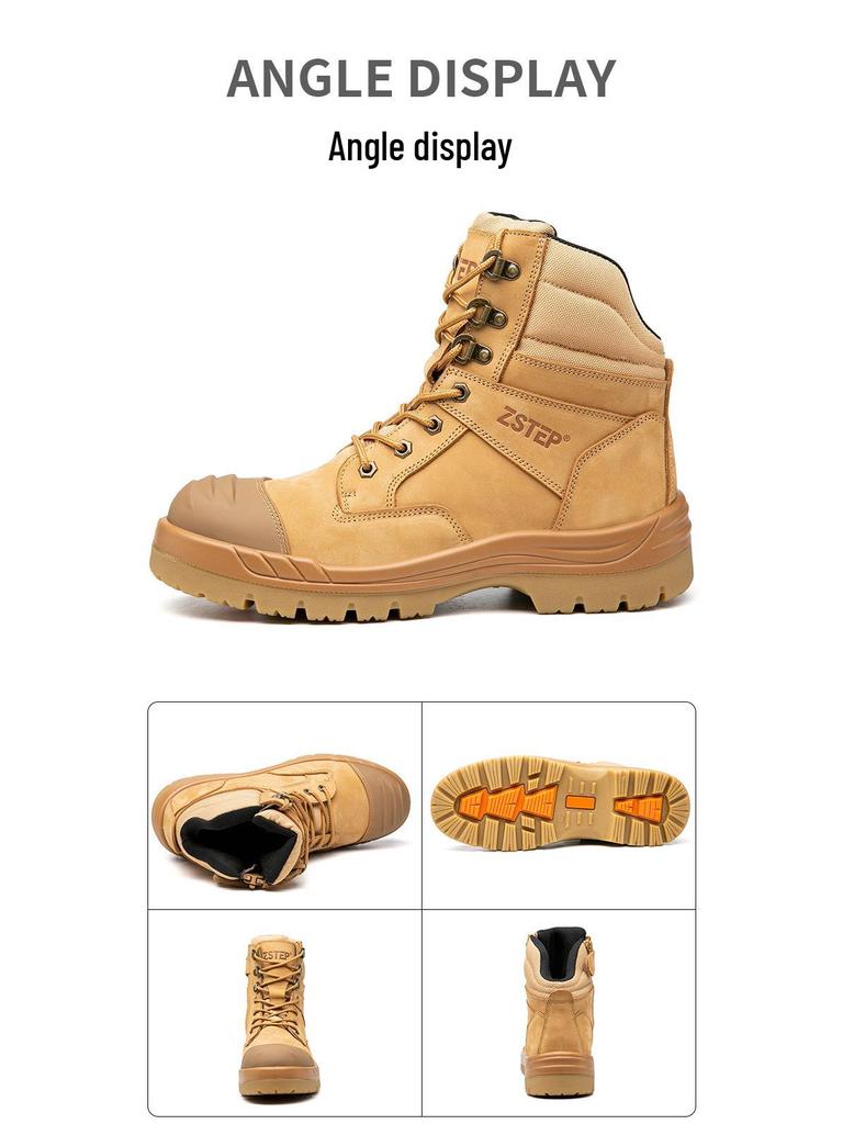 Men's High-Top Safety Boots, Yellow, Side Zipper, Anti-Smash & Anti-Puncture, PU/TPU Sole
