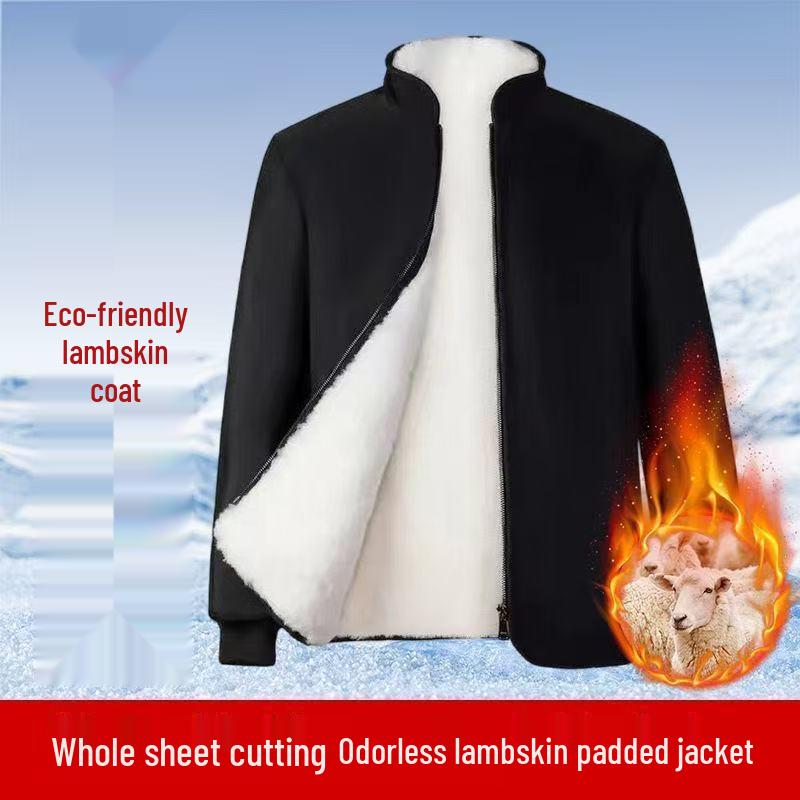 

Warm Men s Winter Jacket: Thick Sheepskin, Fur-Lined, Stand Collar for Elderly, Exceptional Cold Protection. 5XL for 190-210kg