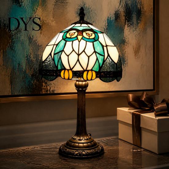 Soft Warm Light Fixture Tiffany Dragonfly Stained Glass Table Lamp, Vintage Blue Bedside Night Light, Style Ornament Decorative Atmosphere Lamp