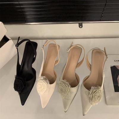 Kätzchen und High Heels Baotou Sandalen Feenschuhe Saison Temperament Blume mit Rock Einzelne Schuhe