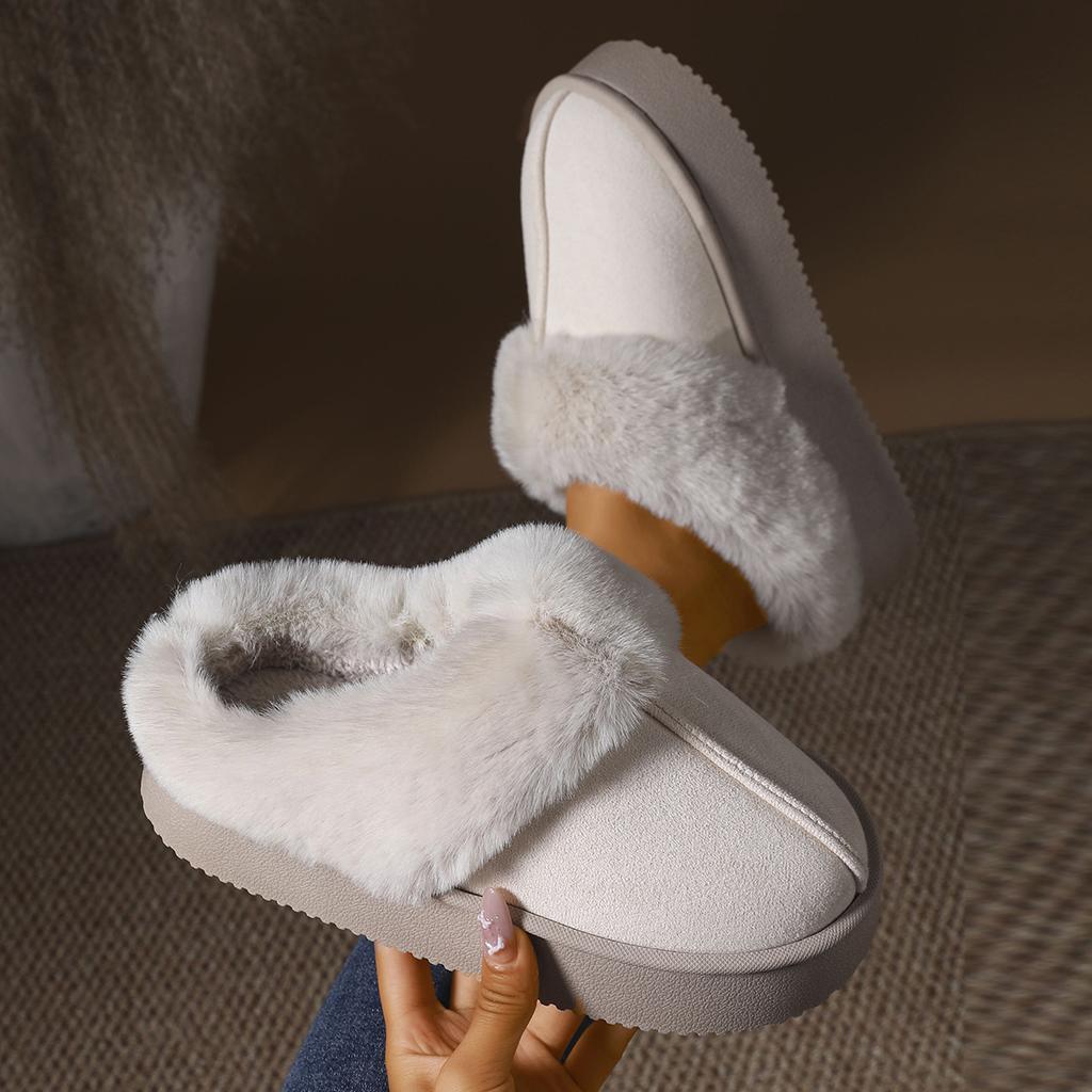 Fashion Solid Color Simple and Versatile Thick-soled Cotton Slippers Winter Women's Flat Bottom Comfort Is Necessary for All Occasions