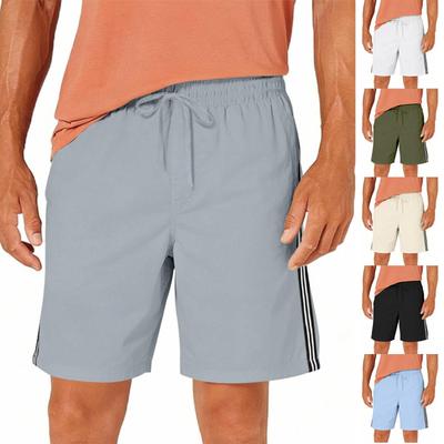 Men's Casual Lightweight Breathable Beach Shorts with Side Stripe Design Elastic Waistband Drawstring Five Inch Inseam Sportswear