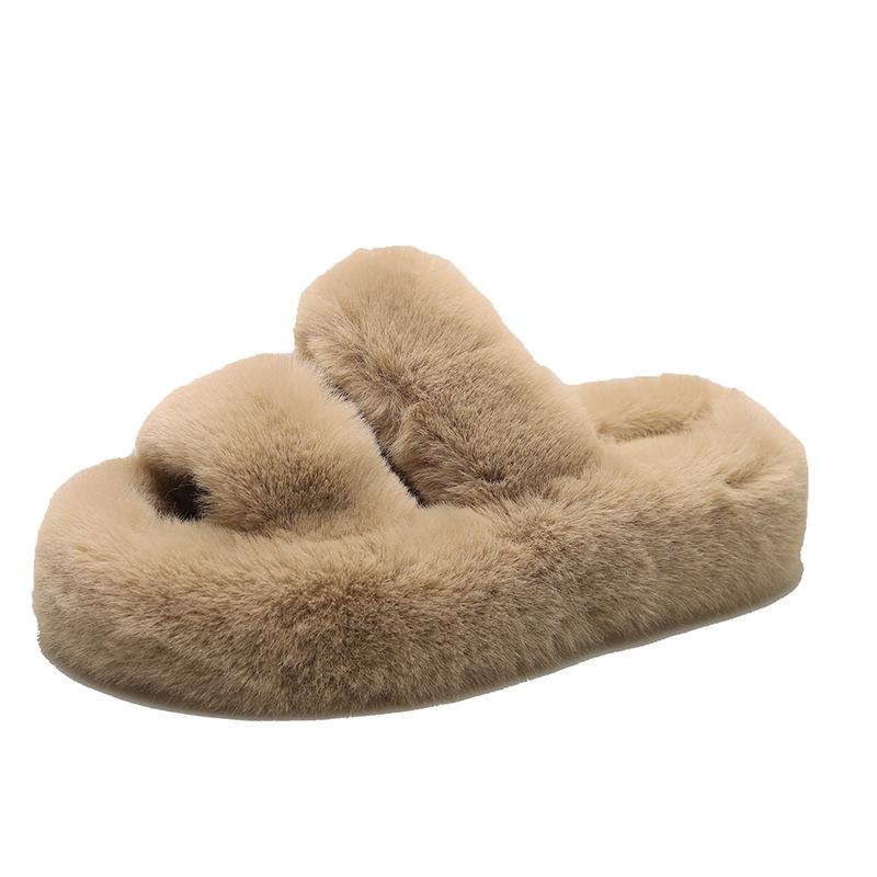 

Foreign trade thick-soled double-button fluffy slippers women s outer wear 2025 autumn and winter fashion home thermal cotton drag women s shoes 40
