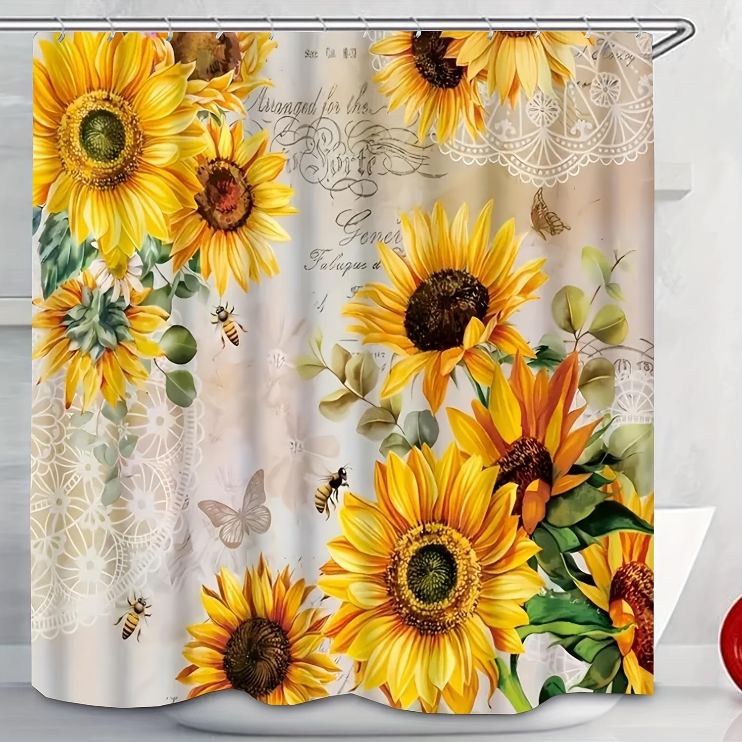 

1pc Shower Curtain - Vibrant Sunflowers and Bees Design for a Bright and Cheerful Bathroom Waterproof W90XH180cm
