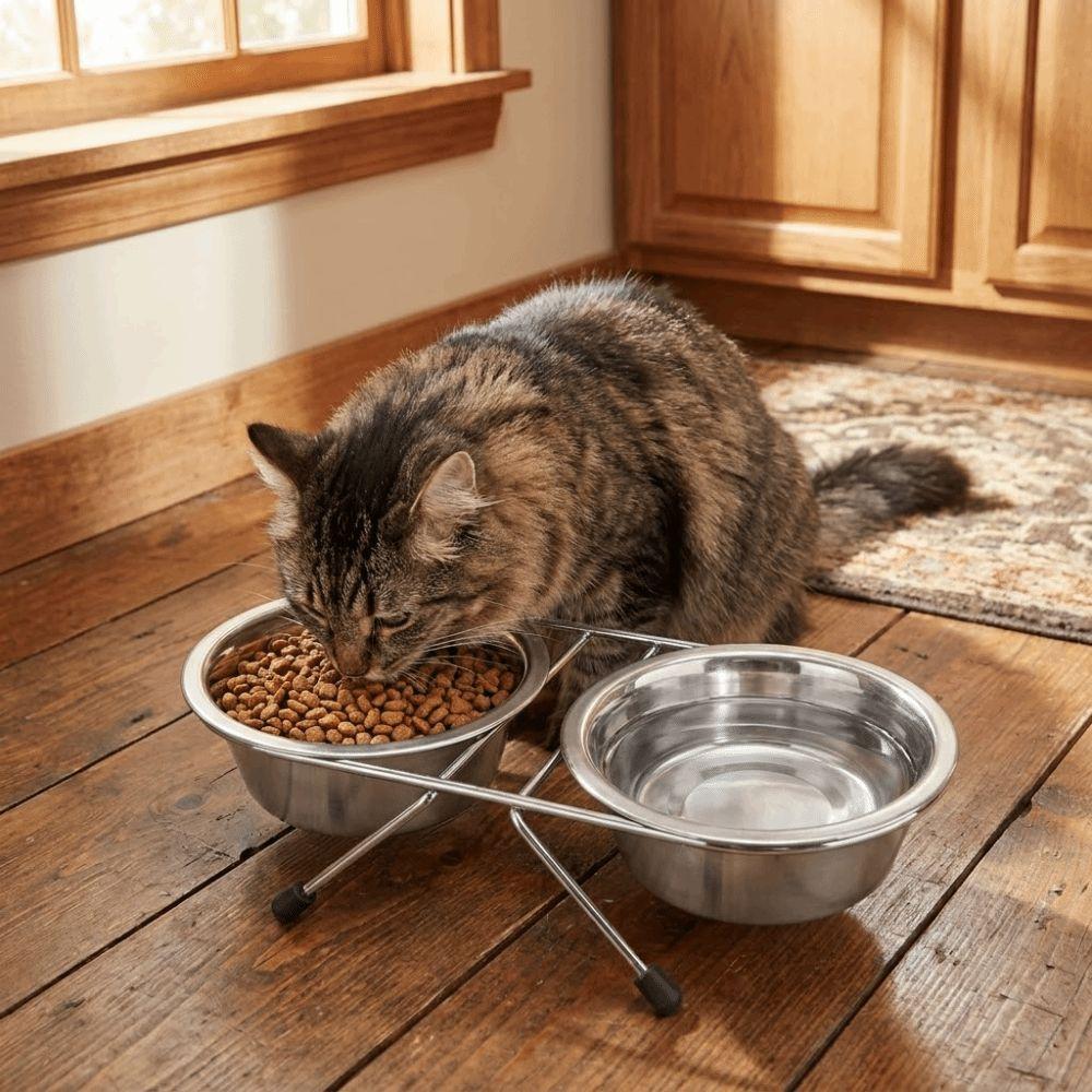 Anti-leak Stainless Steel Pet Bowl Durable Pet Drinking Bowl Cat Double Bowl Pet Feeding