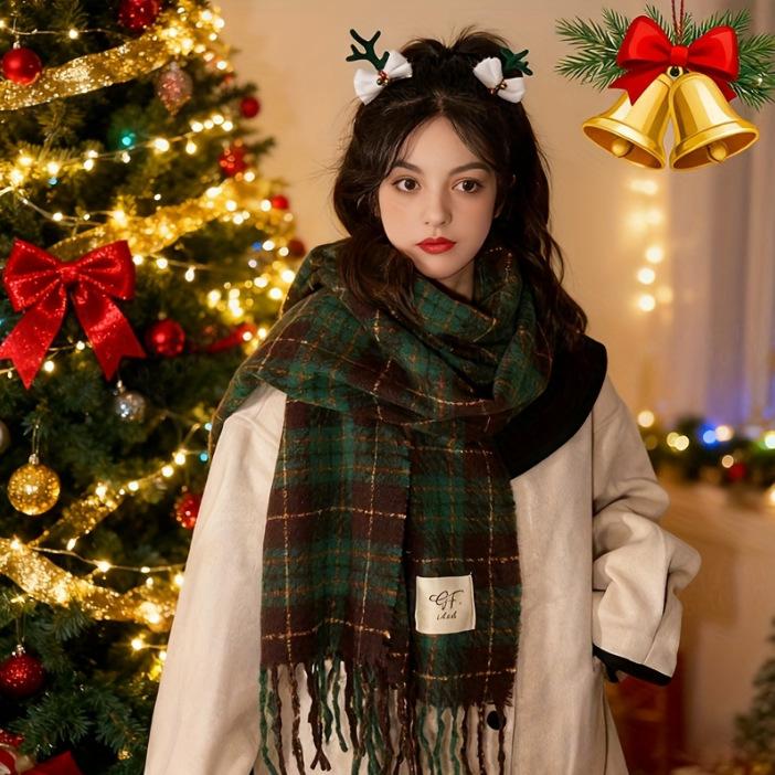 Plaid scarf female Korean atmosphere warm new dry powder autumn and winter Korean version soft fringed shawl