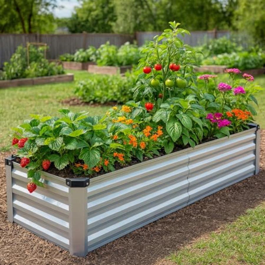 2 Pack 8x2x1FT Galvanized Metal Raised Garden Bed Kit for Vegetables Herbs Open-Bottom Large Ccity Outdoor Planter Box Gardenin