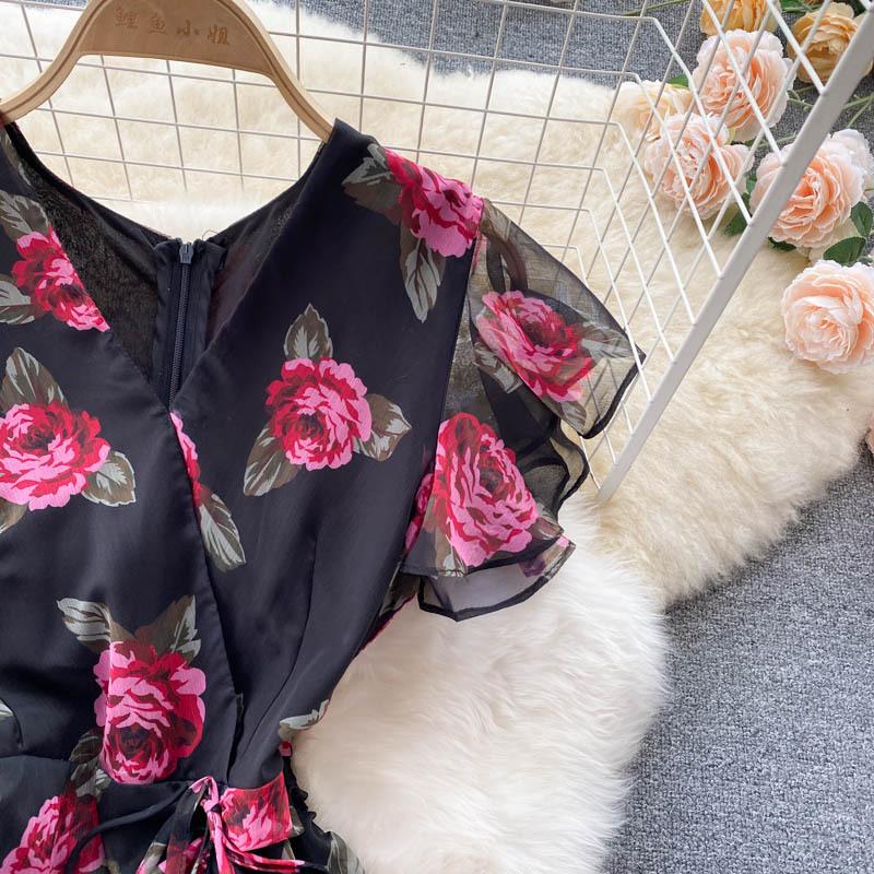 Printed Dress Temperament Ruffle Fishtail Gowns Women's Dress