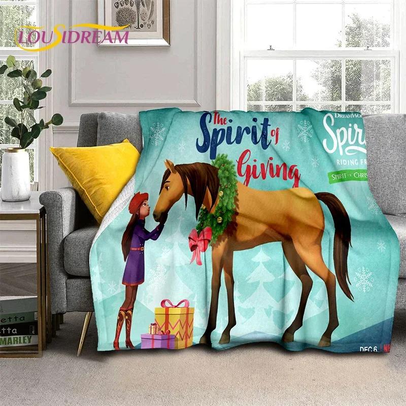 Spirit – wild und frei Zeichentrickpferde Weiche Flanelldecke für Betten Schlafzimmer Sofa Picknick, Überwurfdecke zum Zudecken Outdoor-Freizeit Geschenk
