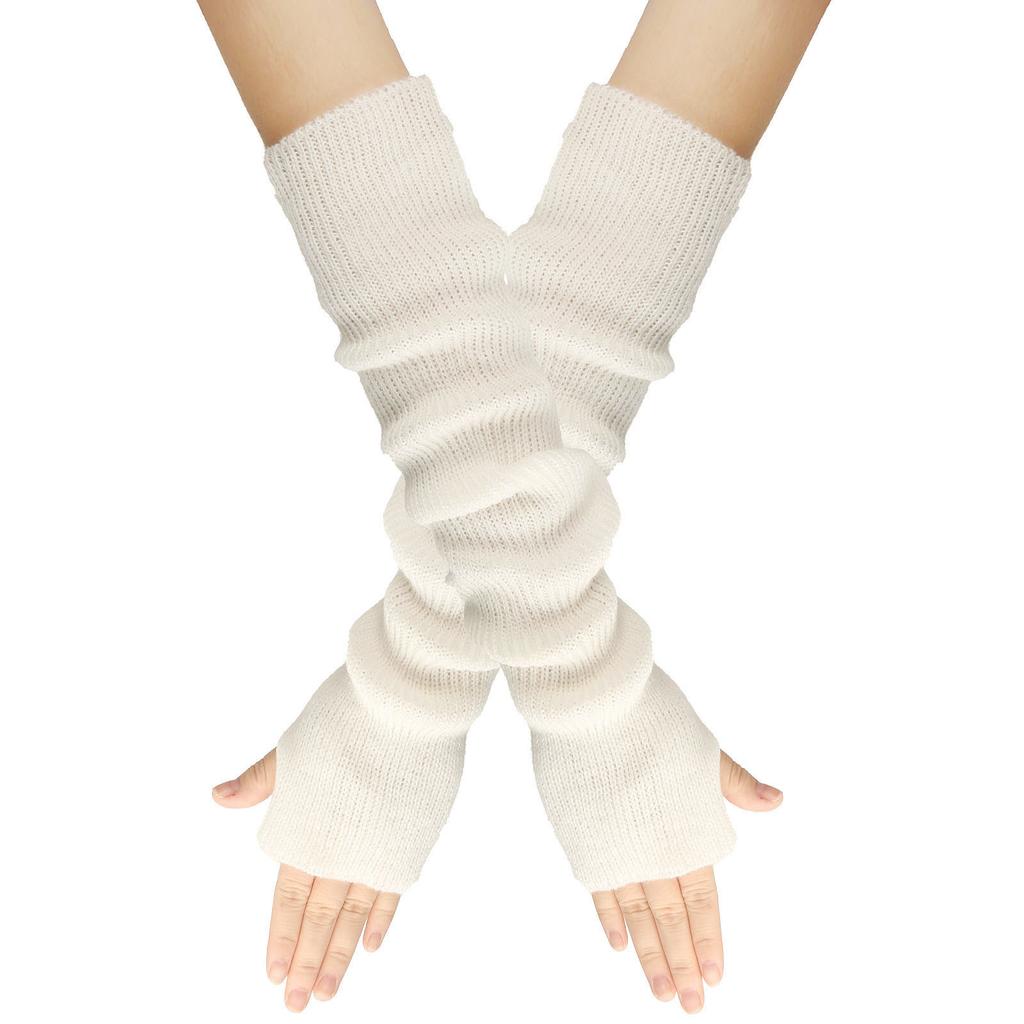 Autumn and Winter Knitted Gloves Women Warm Solid Color Extended Arm Cover Long Finger Sleeves Exposed Gloves Fingerless Gloves