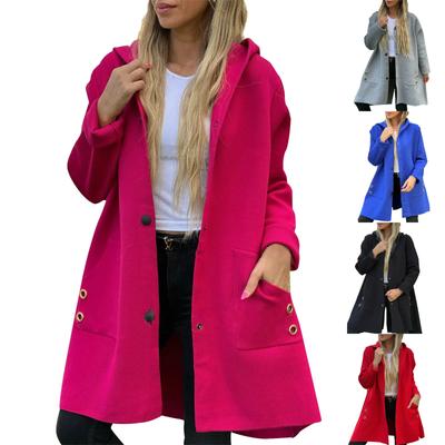Women's Loose Casual Solid Color Single Breasted Hooded Jacket Woolen Coat Coat Coat