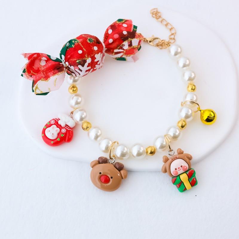 Christmas Pet Collar Cute Pearl Necklace Cats Dogs Xmas Gift Santa Elk Snowman Gingerbread Tree