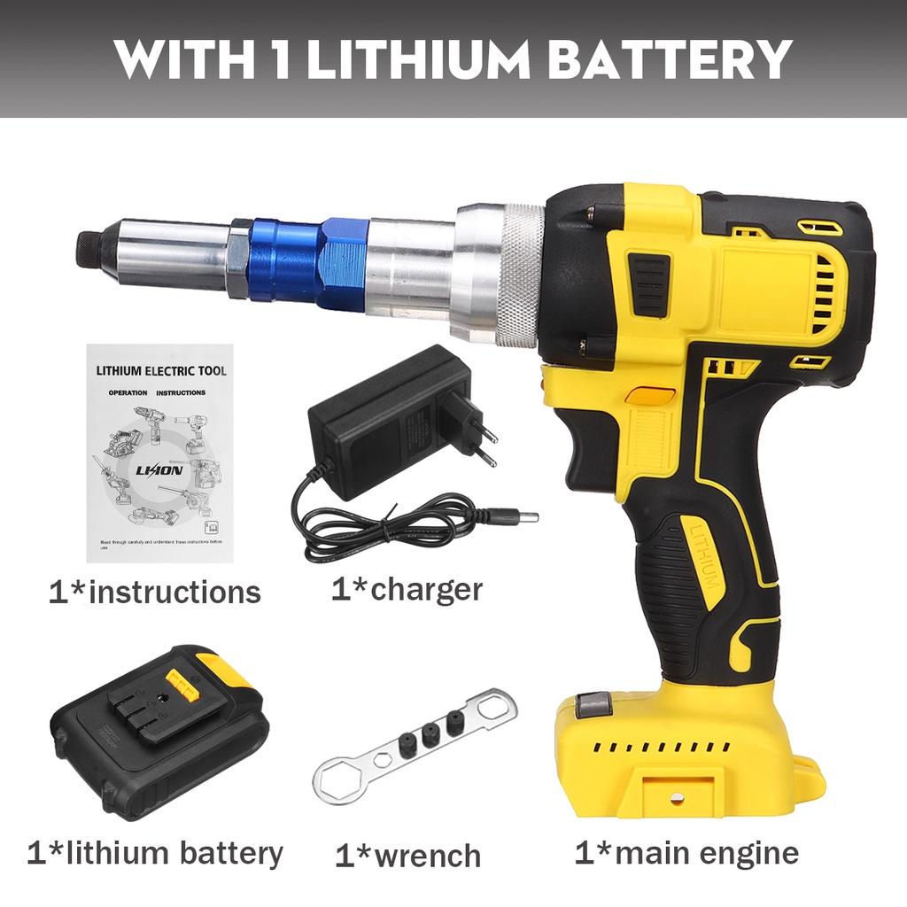 2.4-4.8mm Cordless Electric Rivet Nut Drill Insert Nut Pull Riveting Tool  With LED Light Battery 18V