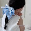 Blue Checkered Bow Scarf Scrunchie for Girls