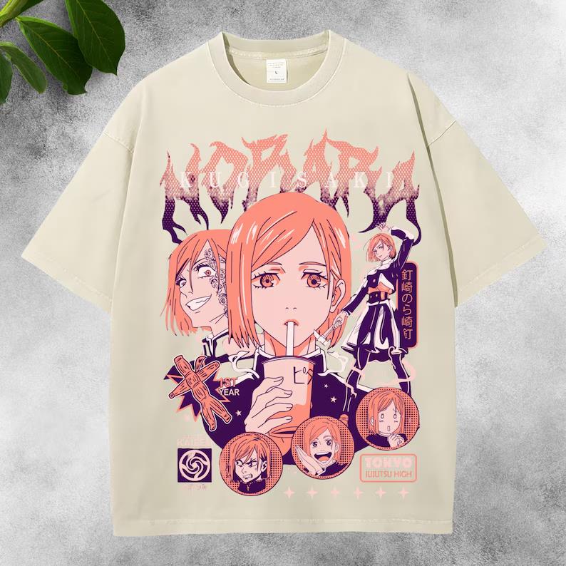 

Kugisaki Nobara Print T-shirt Anime Jujutsu Kaisen Clothing Men Women Tshirts Retro Washed T Shirt Harajuku Male Cotton Tops XXL бежевий