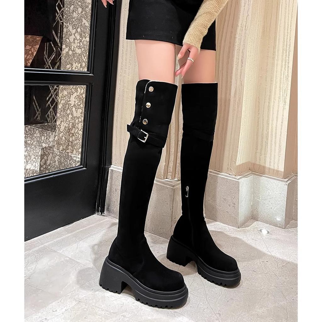 Knee over boots 2025 retro western boots women's autumn and winter velvet high boots snow boots knight boots