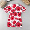 Women's Bodycon Mini Dress V Neck Short Sleeve,Soft Fabric,Poppy Print,Elegant Casual Ideal for Daily Wear,Vacation,Home & Outings