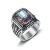 Vintage Personality Colored Gemstones Men's Punk Fashion Alloy Zircon Ring