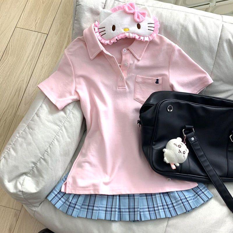 

Японська біла футболка-поло приталеного крою з коротким рукавом для жінок на літо S