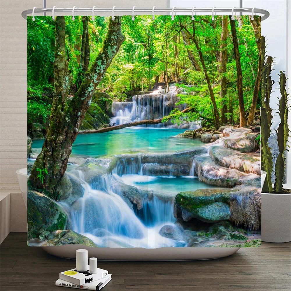 Wald Naturlandschaft Duschvorhänge Hochwertiger wasserdichter Duschvorhang Baumlandschaft Badezimmervorhang Polyesterstoff