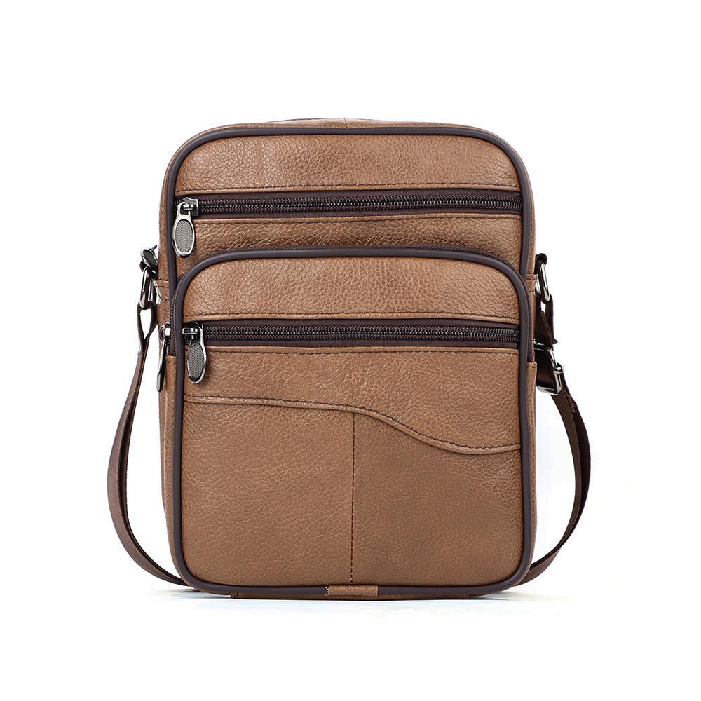 Top Grain Cowhide Vintage Men's Crossbody Leather Bag - Vertical Casual Shoulder Bag, Portable and Multifunctional