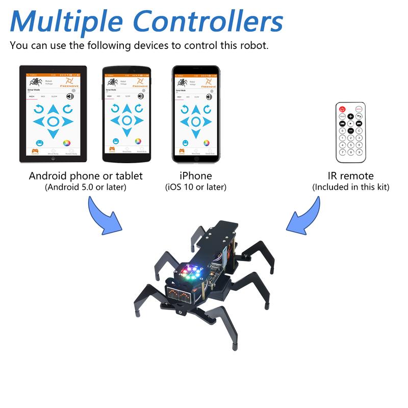 Freenove Robot Ant Kit for Arduino, Dot Matrix Expressions, Obstacle Avoidance, Wireless Control App, Ultrasonic Sensor Servo