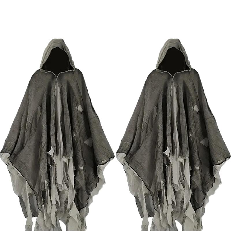 Gotischer Kapuzenumhang Zerfetzter Zombie Cosplay Kostüm Halloween Geisterrobe Gruselige Party Requisiten Tag der Toten Outfit