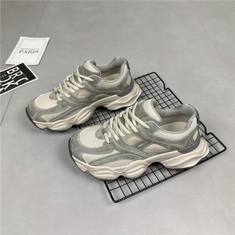 

Leather little monster dad shoes girl 2025 spring new thick-soled mesh breathable versatile running casual sports shoes 35 хаки