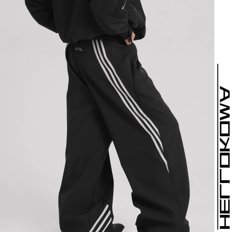 

2024 High Street Trend: European & American Style Large Size Straight Pants - Men s Casual, Hong Kong-Inspired Fashion 3XL чёрный