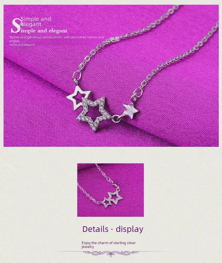Silver-Plated Clavicle Necklace with Stone Stars - Cute Korean Jewelry Birthday Gift