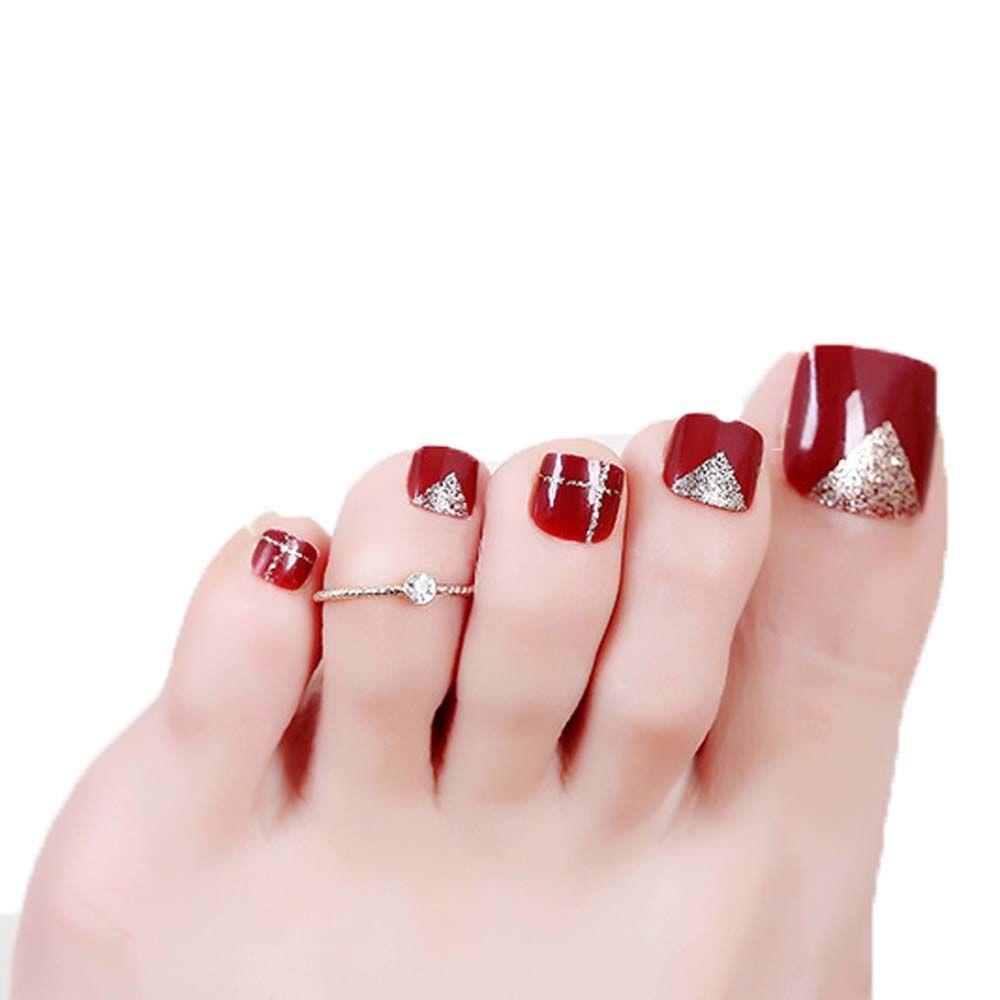 Glue Manicure Full Cover False Nails Gold Powder False Toenails Short Nails Patch Fake Toe Nails