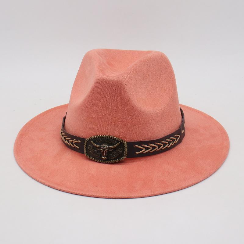 Ethnic Ox Head Wide Brim Concave Shape Women'S Jazz Hat Woolen Fried Street British Style Cowboy Hat