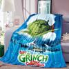 Cute Cartoon "The Grinch" Print Blanket – Warm Winter Flannel Throw; Festive, Unique Sofa & Nap Blanket