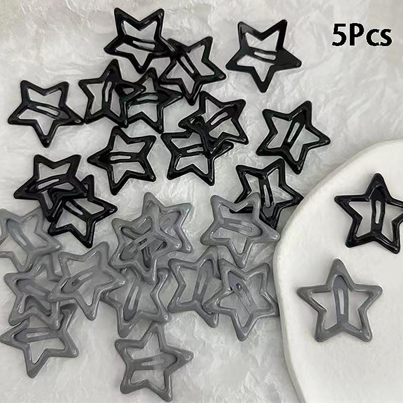 5Pcs Girls Black Gray Star Hair Pins Cool Charm Aesthetic Bb Hair Clip For Women Pentagram Harajuku Trendy Hair Accessories