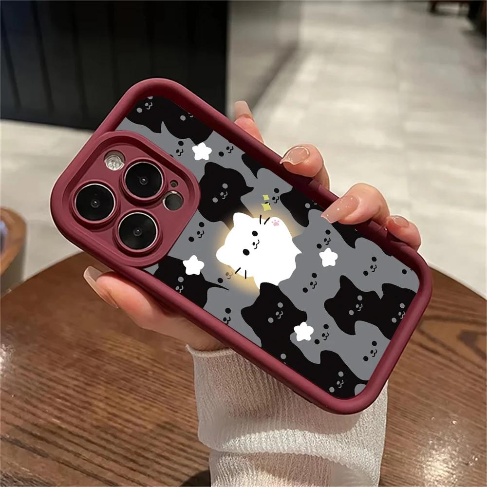 Cute Cartoon Cat Silicone Phone Case For iPhone 17 16 15 14 13 12 11 Pro Plus Max 17 Air 16 E Shockproof Soft Bumper Back Cover