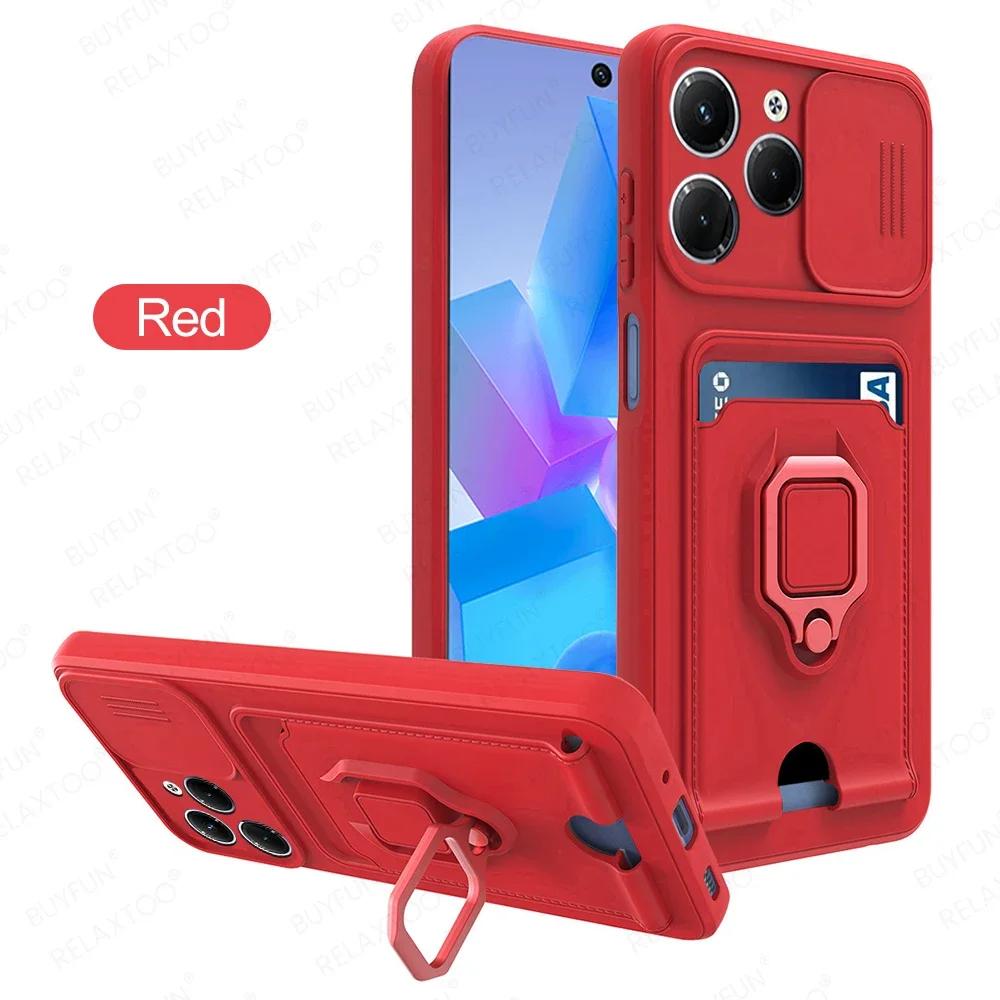 Sliding Camera Protection Case for Infinix Hot 40 Pro Note 40 Pro Plus 30 Spark 2024 Vehicle Magnetic Bracket Card Wallet Shell