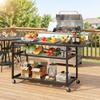 Garden Trolley Barbecue Cart on Casters with Foldable Side Tray, Three Shelves, 133 x 48.5 x 82 cm, Black