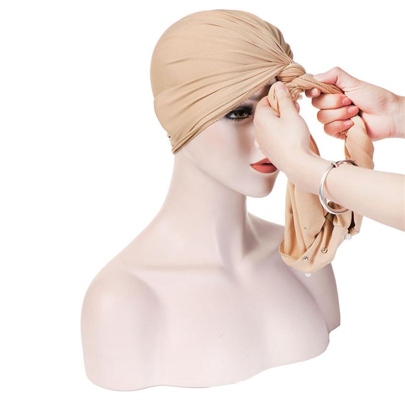 Fashion Gentlewomen Headscarf Hat Muslim Changeable Headdress Exquisite Elegant Beaded Hat