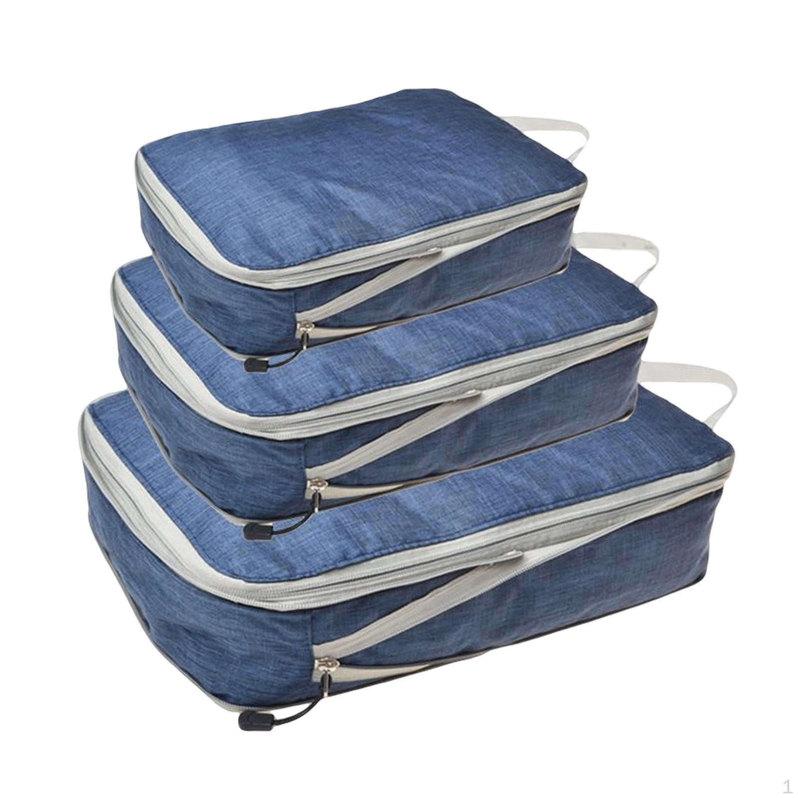 3 Piece Foldable Luggage Organizer Waterproof Nylon Lightweight Travel Storage Packing Navy 1090₽