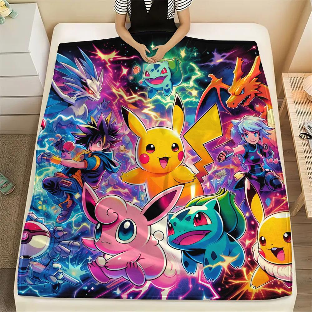 Pokémon Characters Flannel Blanket, Soft Warm Throw for Home Decor, Ideal Gift for Fans, Cozy Bedding for Sofa Bed Living Room