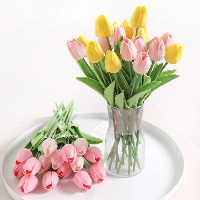 Premium Artificial Flowers Real Touch Tulips Bouquet Fake Flowers For Home Room Bedroom DIY Decor Party Wedding Decoration