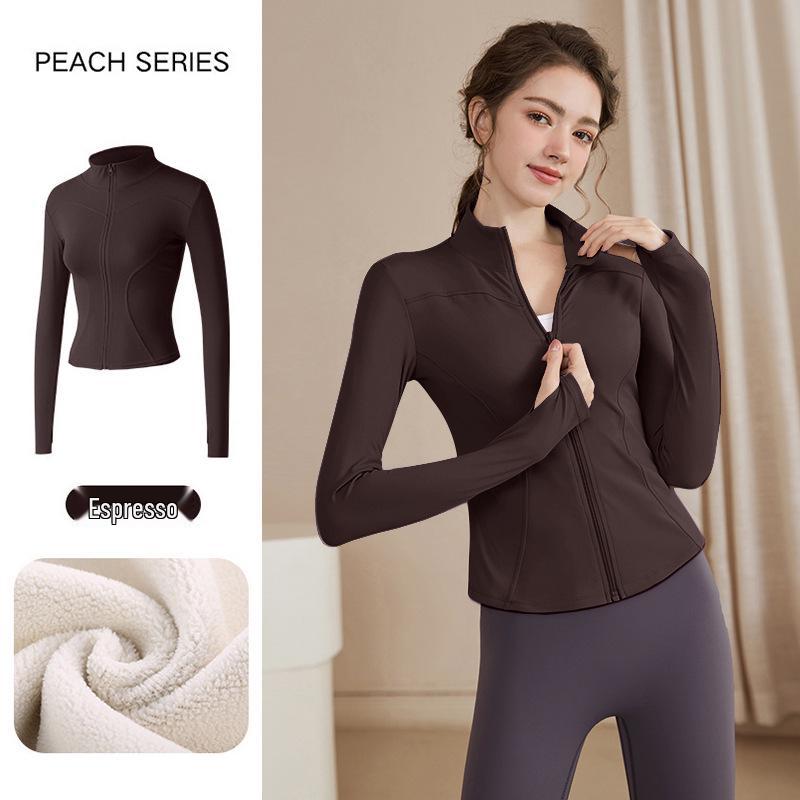 Women's Slimming Lambswool Jacket – Stand Collar, Velvet-Lined, Thick, Stretchy, Warm Yoga Top for Autumn & Winter