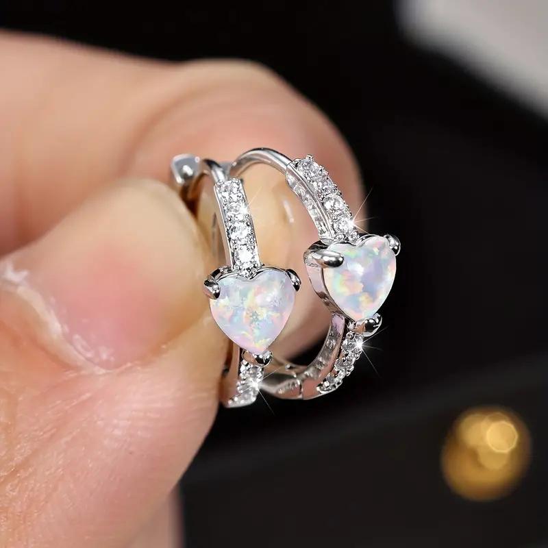 

Huitan Unique Heart Imitation Opal Hoop Earrings for Women Newly Designed Statement Female Earrings Birthday Gift Chic Zircon
