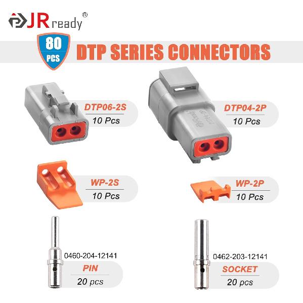 JRready ST6285 Deutsch DTP Connector Kit Size 12 Waterproof 25 Amp - 10 Sets 2 Pin Connector Kit with 20 Pairs 16-12 AWG Solid Contacts Male and