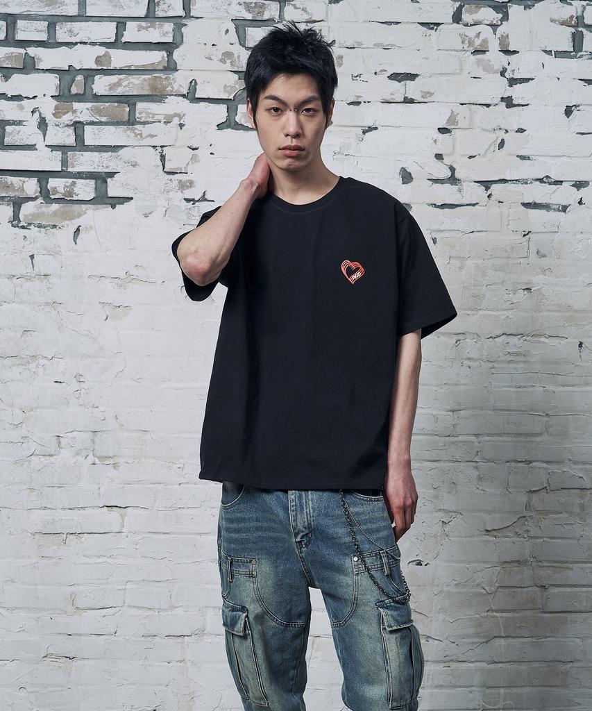 Peideu [Set] Pd Small Heart Cats Short Sleeve T-Shirt 2-Piece Package