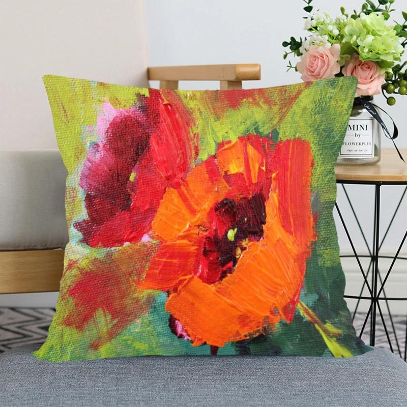 Rote Mohnblume Kissenbezug Schlafzimmer Heimdeko Schönes Geschenk Quadratisch Weich